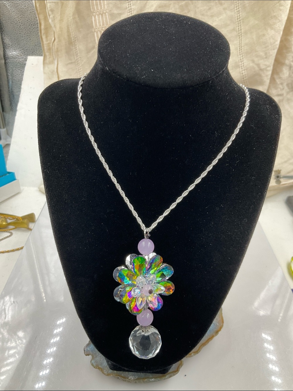 Sterling Silver Rope Chain Necklace 20” With Statement Pendant - Picture 2 of 7